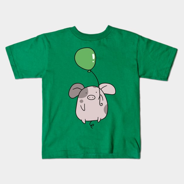 Green Balloon Spotted Pig Kids T-Shirt by saradaboru